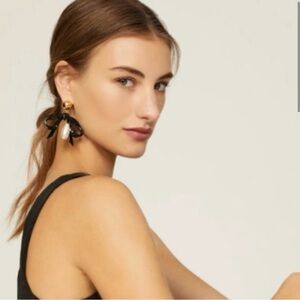 Lele Sadoughi Bow Drop Earrings in Black & Pearl